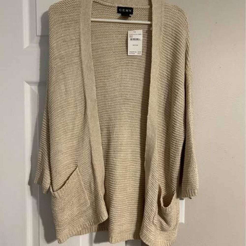 Nwt CENY Knit Beige Cardigan Sweater- Size Medium